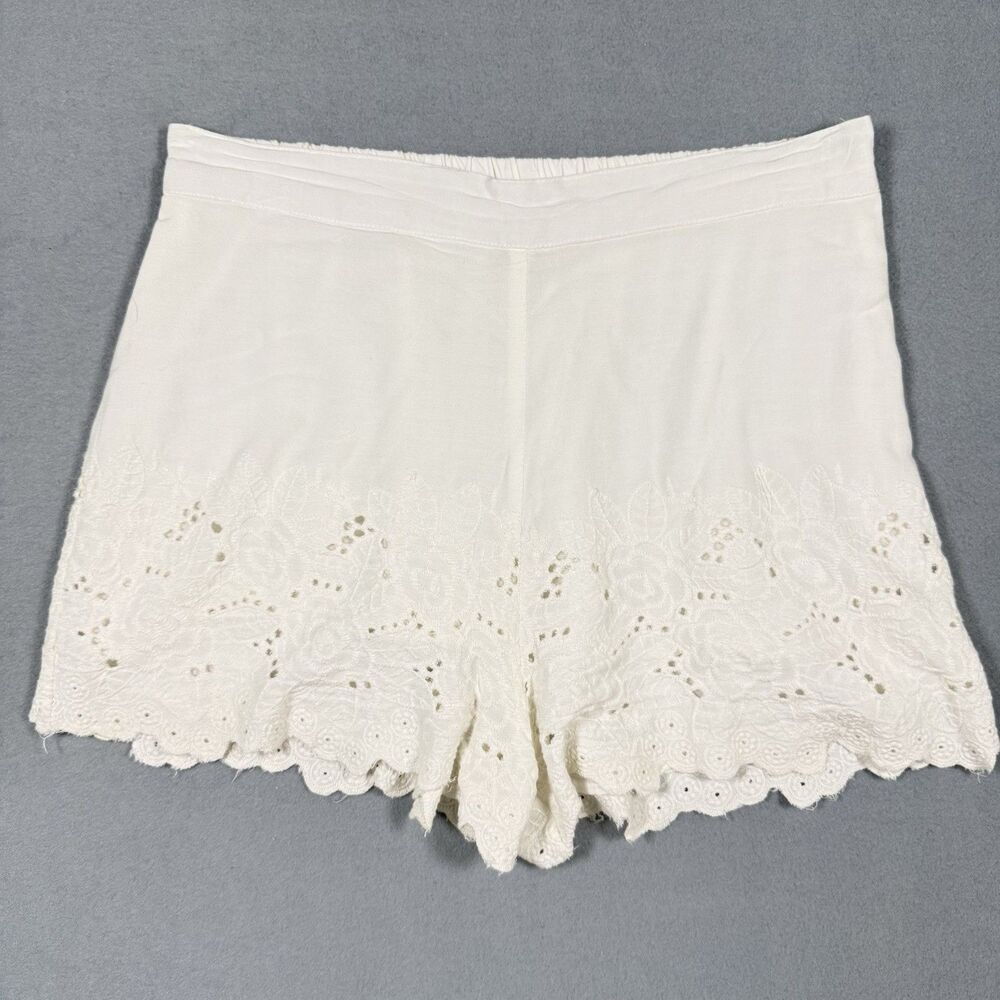 Sim & Sam Boho Cotton Shorts Women’s L White Floral Eyelet Lace Raw Hem